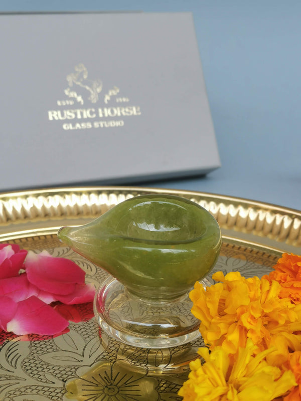 Art Glass Puja Diya-  Mehndi ki Mehak