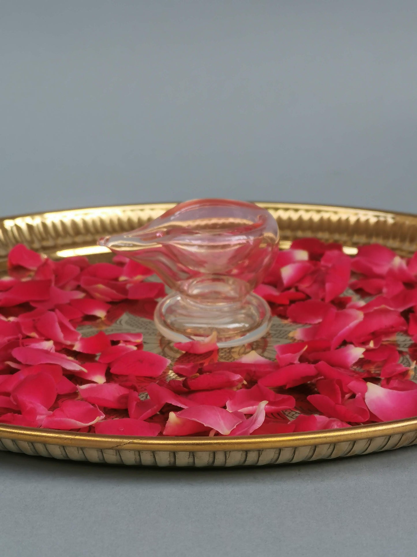 Art Glass Puja Diya-  Gulab ki Kali