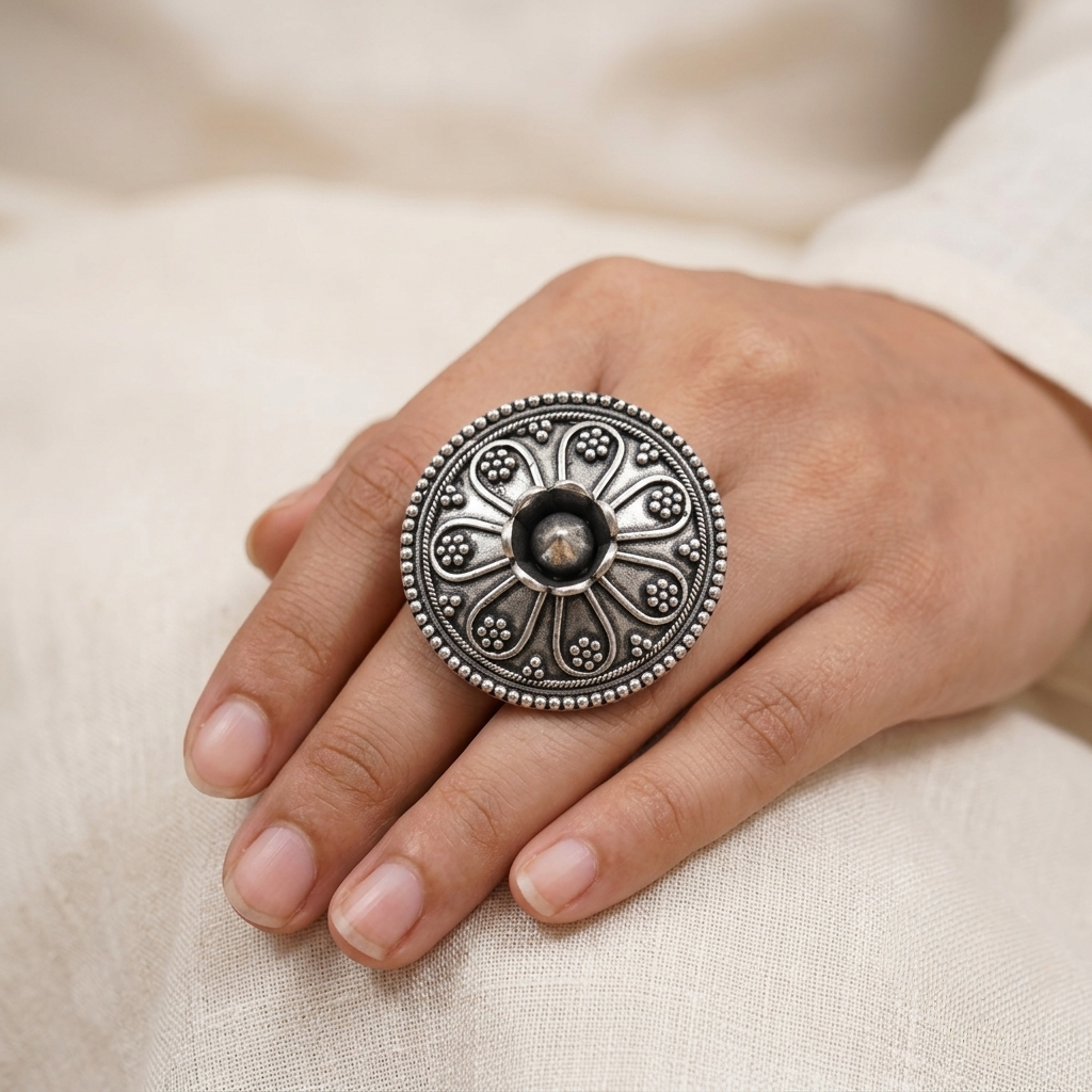 Tiara Silver Look Alike Oxidized Ring