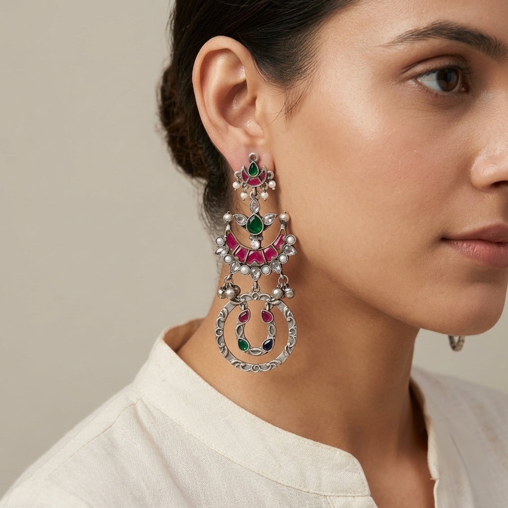 Nyka Silver Look Alike Stone Earrings