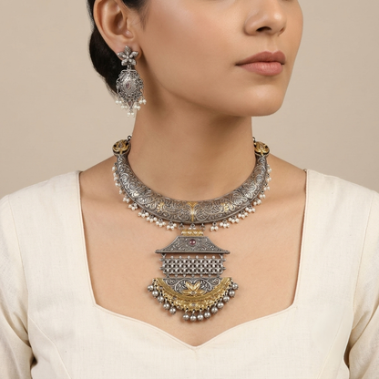 Meadow Silver Look Alike Dual Tone Necklace