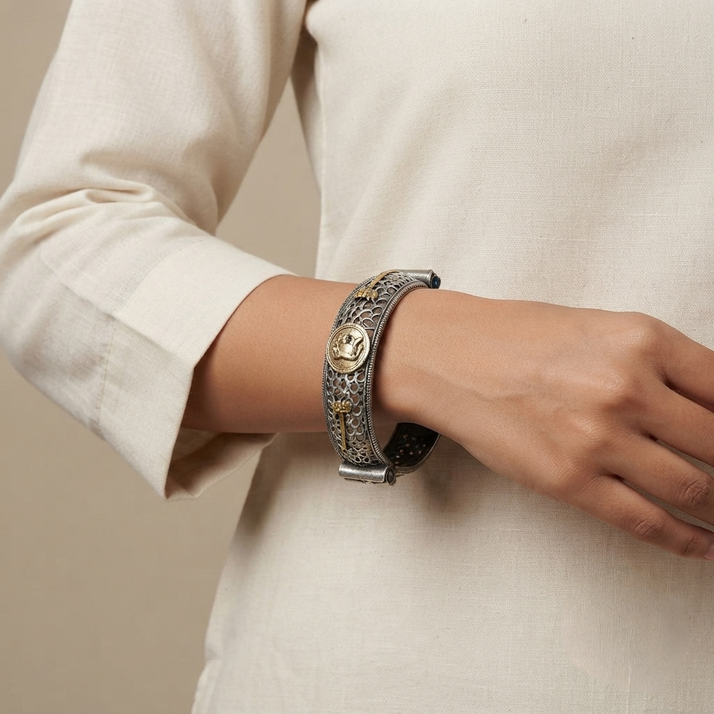 Ayla Silver Look Alike Dual Tone Kada