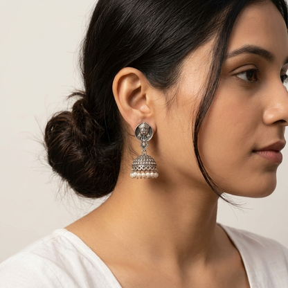 Lunara Silver Look Alike Oxidized Earrings