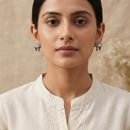 Cow Silver Look Alike Oxidized Earrings