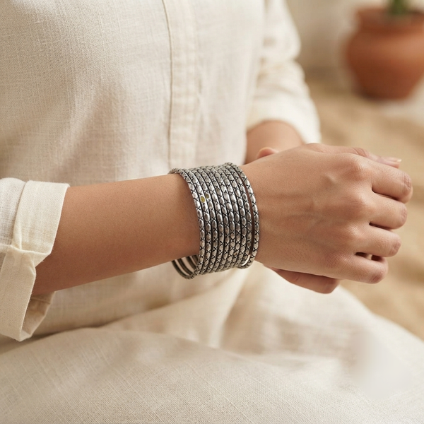 Vira Silver Look Alike Oxidized Bangles