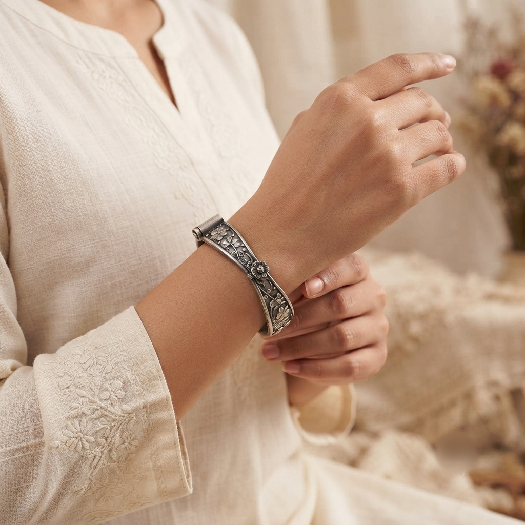 Syra Silver Look Alike Oxidized Kada