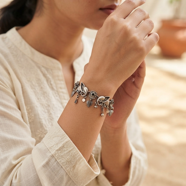 Saira Silver Look Alike Oxidized Bracelets