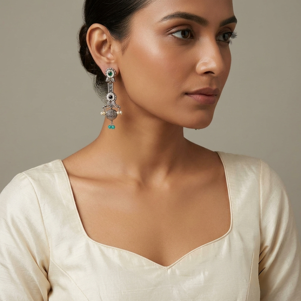 Veyra Silver Look Alike Oxidized Earrings
