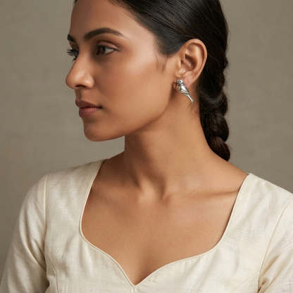 Parrot Silver Look Alike Oxidized Earrings