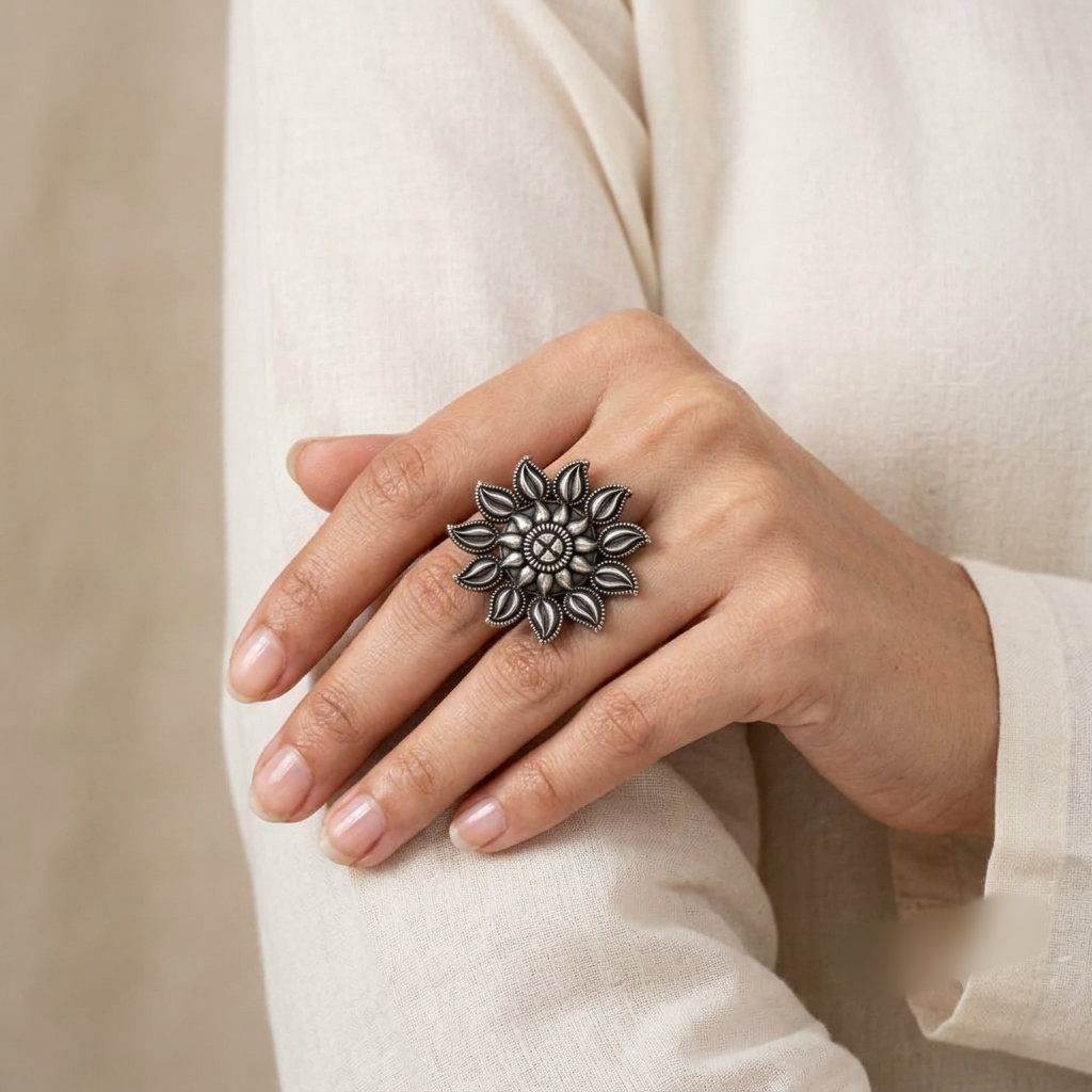 Jivika Silver Look Alike Oxidized Ring