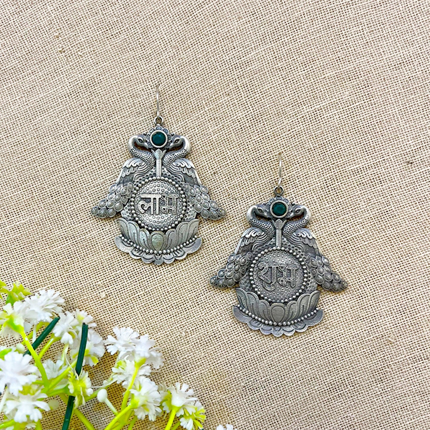 “Shubh-Labh” Divine Silver Look alike Oxidised Dangler