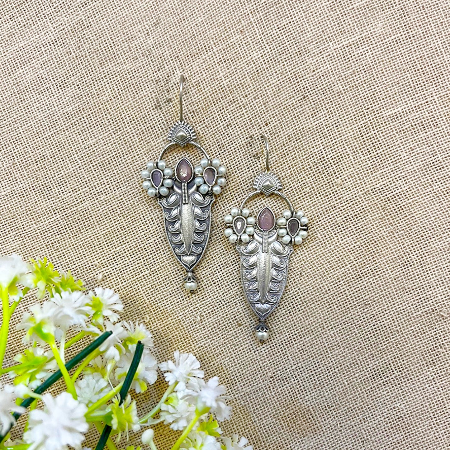 Glimmer  Silver Look Alike Stone Danglers