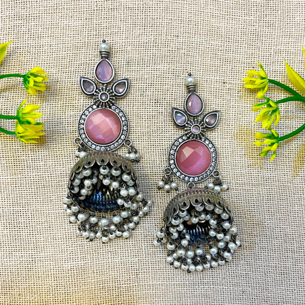 Pink Statment oxidised earring with jhumka