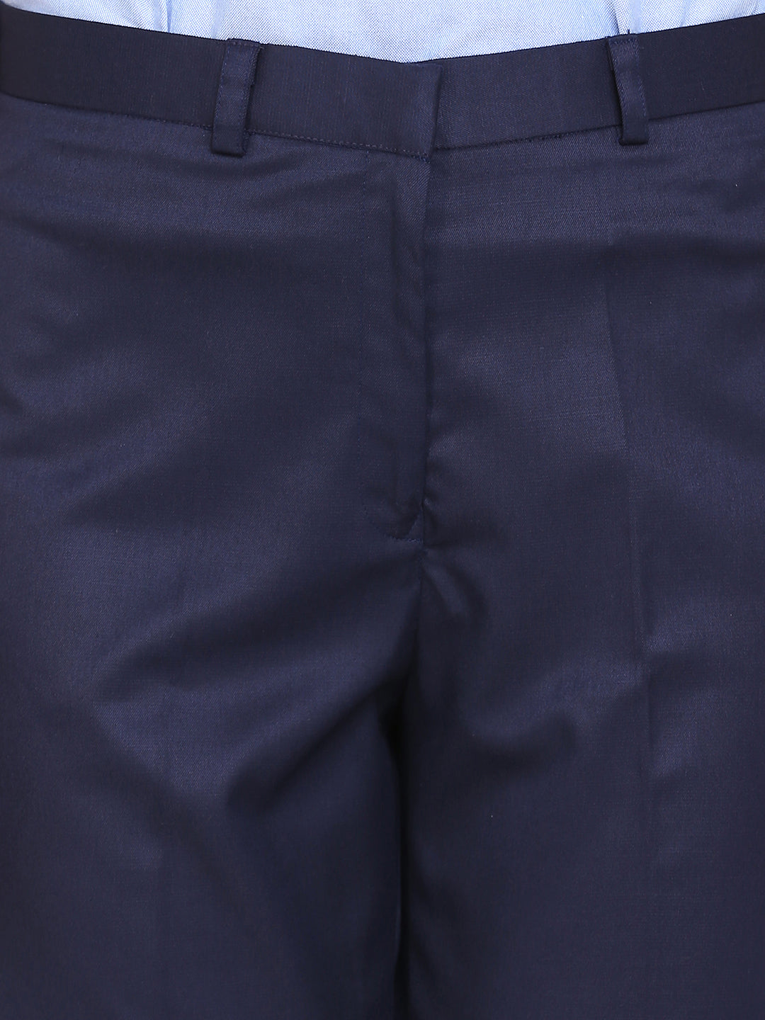 Poly Cotton Mid Waist Formal Trouser - Blue