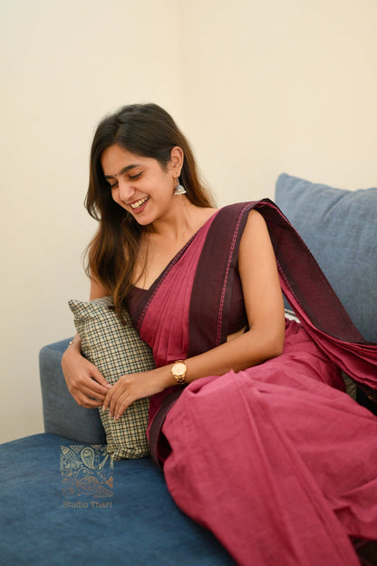 Dark Pink & Brown Parvati� Bold and Beautiful Chettinad Cotton Saree