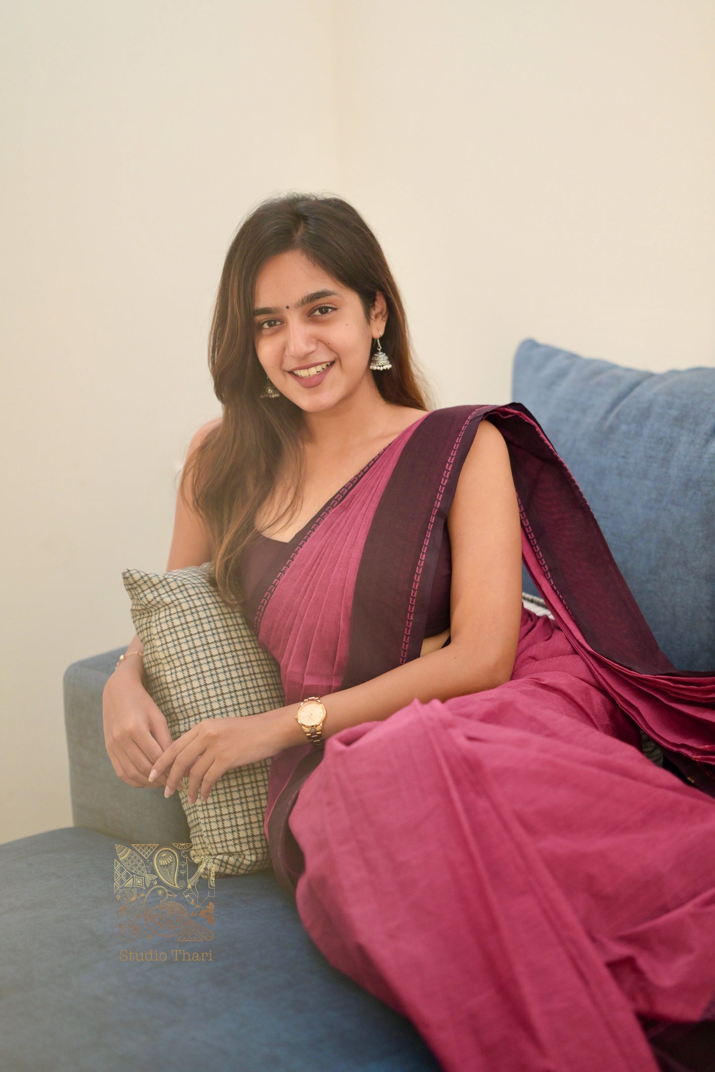 Dark Pink & Brown Parvati� Bold and Beautiful Chettinad Cotton Saree