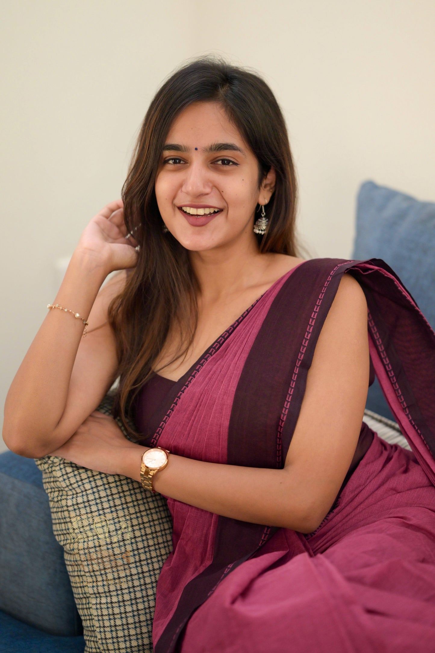 Dark Pink & Brown Parvati� Bold and Beautiful Chettinad Cotton Saree