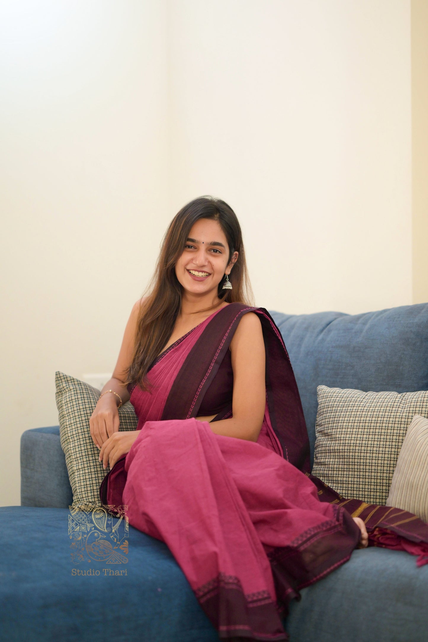 Dark Pink & Brown Parvati� Bold and Beautiful Chettinad Cotton Saree