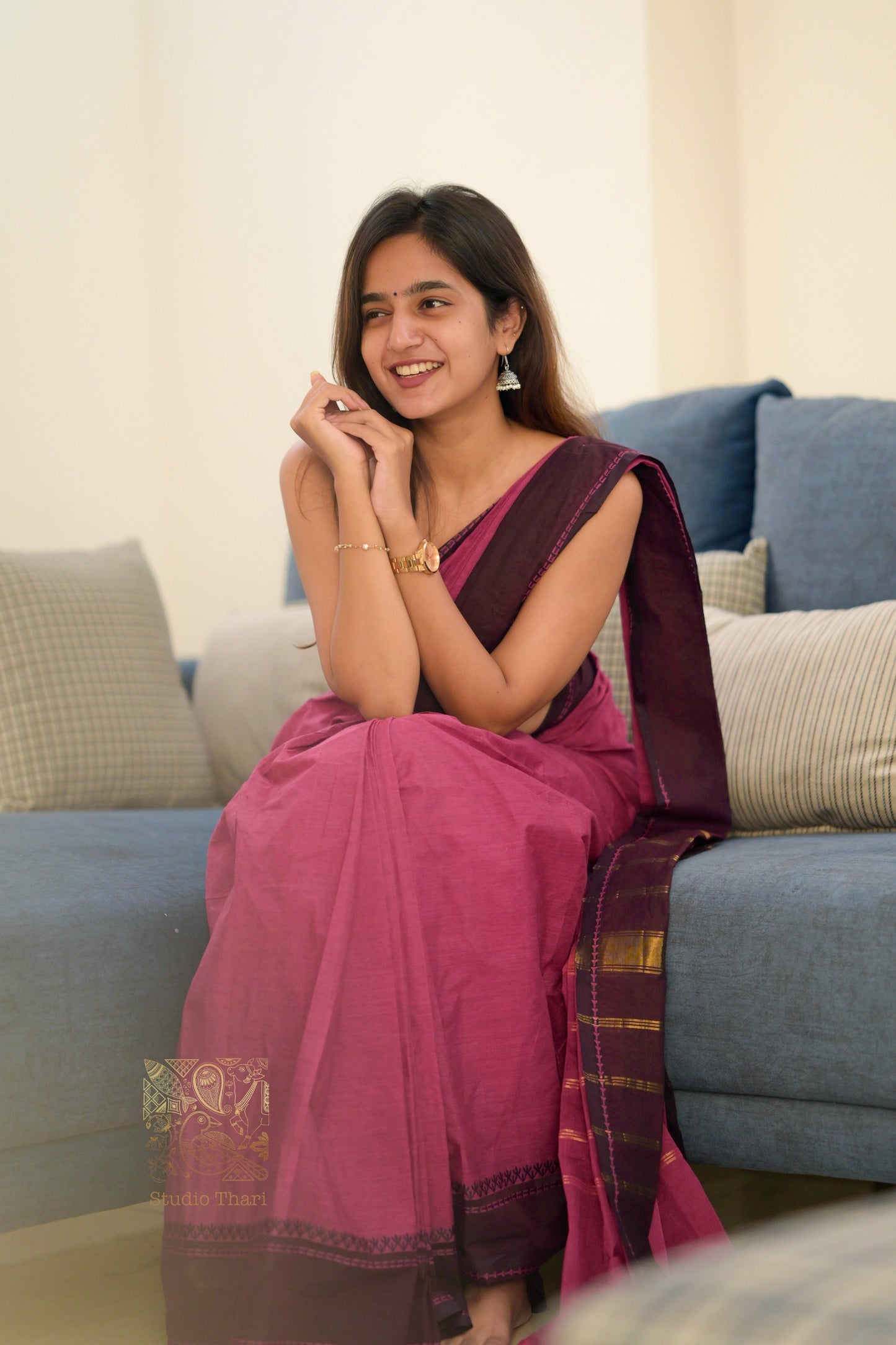 Dark Pink & Brown Parvati� Bold and Beautiful Chettinad Cotton Saree