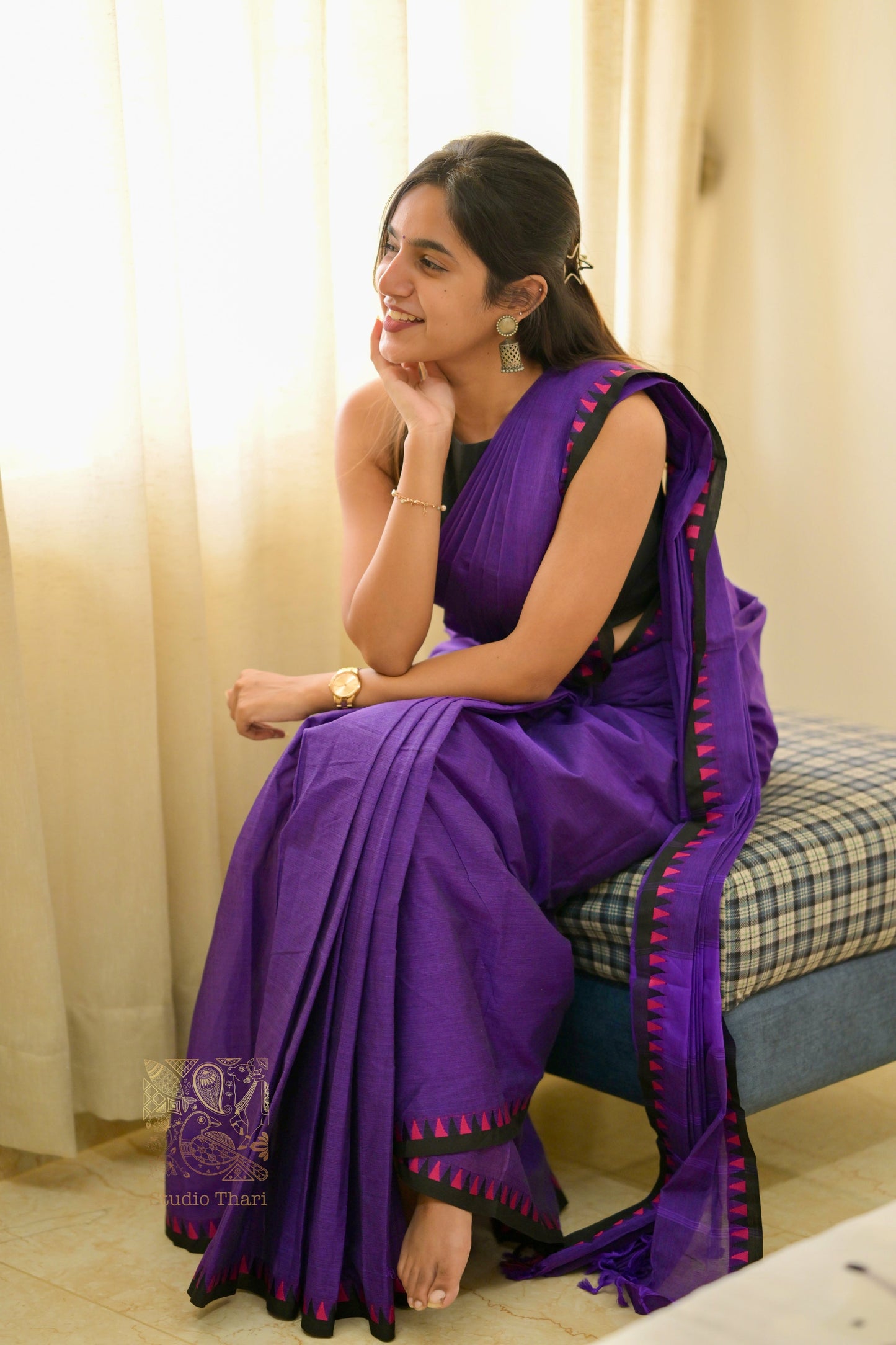 Purple Parvati� Bold and Beautiful Chettinad Cotton Saree