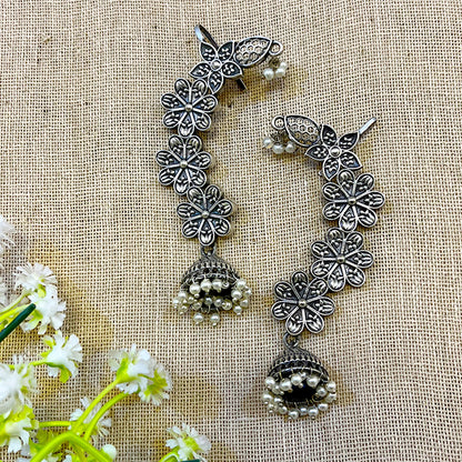 silver ear cuffs with jhumkas