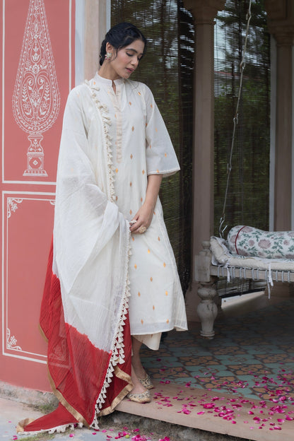 ANU AFREEN COTTON WHITE KURTA SET (WITH DUPATTA)