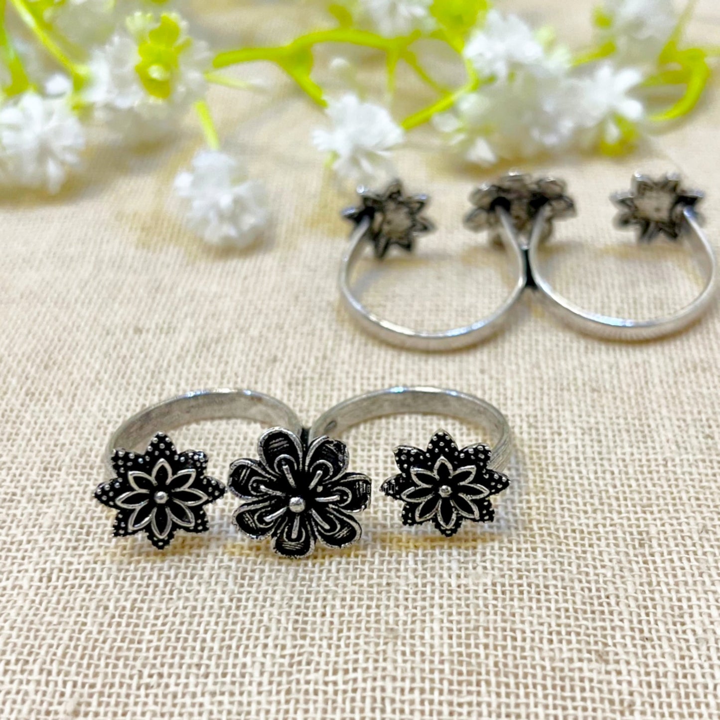 Double Silver Look Alike Oxidized Ring