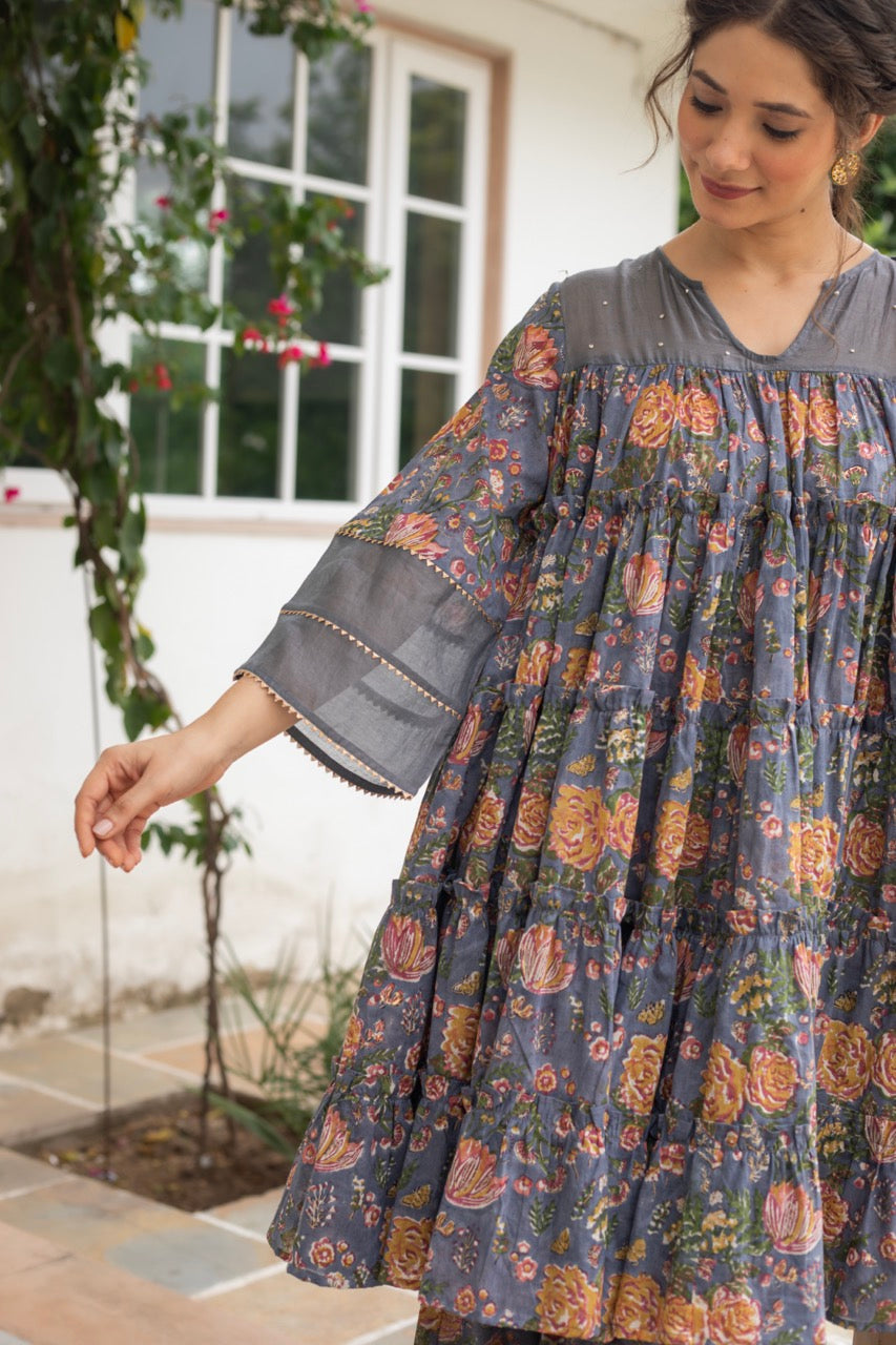 ANU ALANA FLORAL PRINTED MUL KURTA
