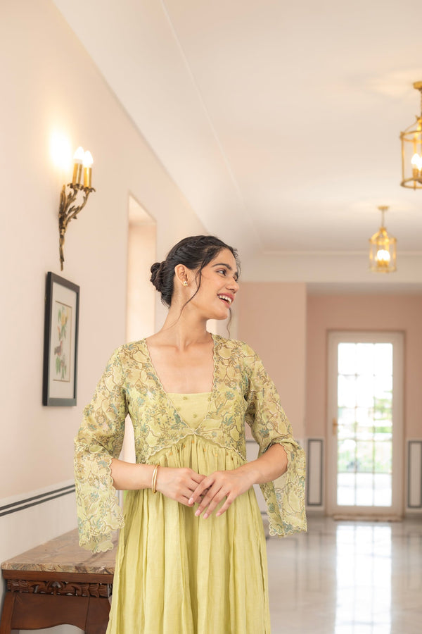 ANU AIRA LIME GREEN CHANDHERI KURTA
