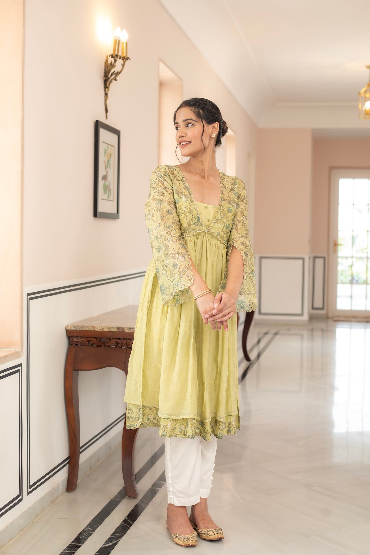 ANU AIRA LIME GREEN CHANDHERI KURTA