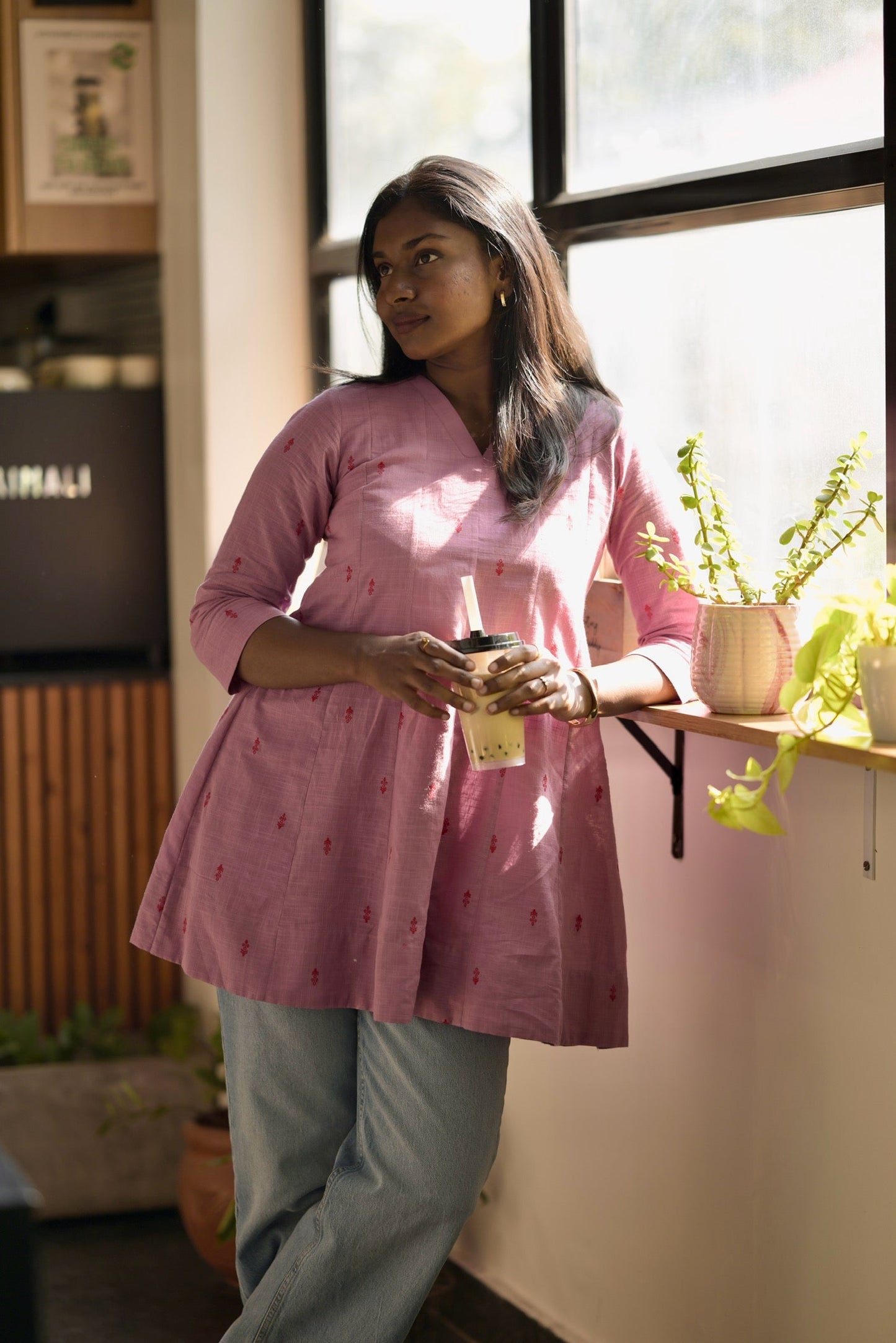 Studio Dusty Pink Cotton Short Kurta Top