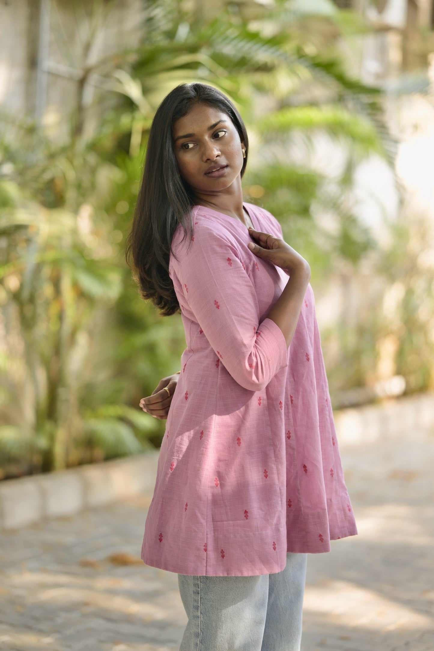 Studio Dusty Pink Cotton Short Kurta Top