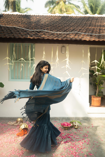 Studio  Blue Sharara Set- Sleeve Length Can Be Customized