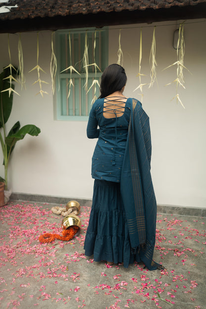 Studio  Blue Sharara Set- Sleeve Length Can Be Customized