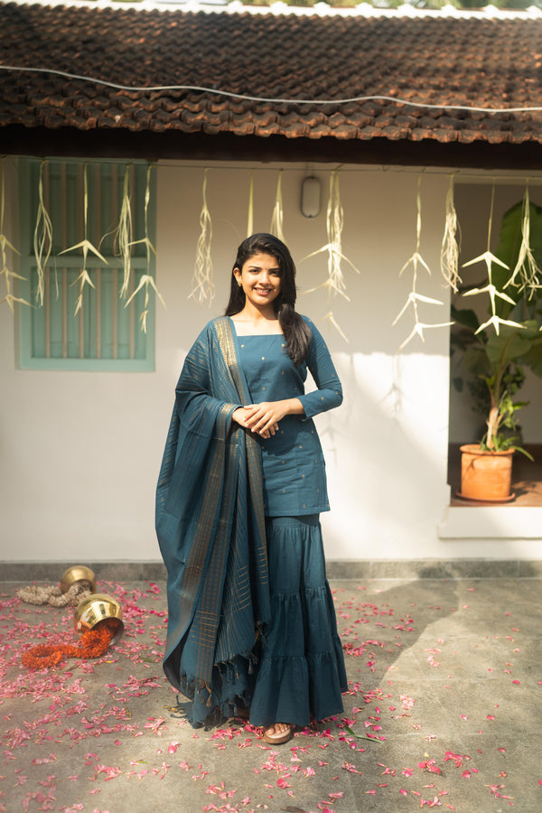 Studio  Blue Sharara Set- Sleeve Length Can Be Customized