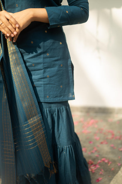 Studio  Blue Sharara Set- Sleeve Length Can Be Customized