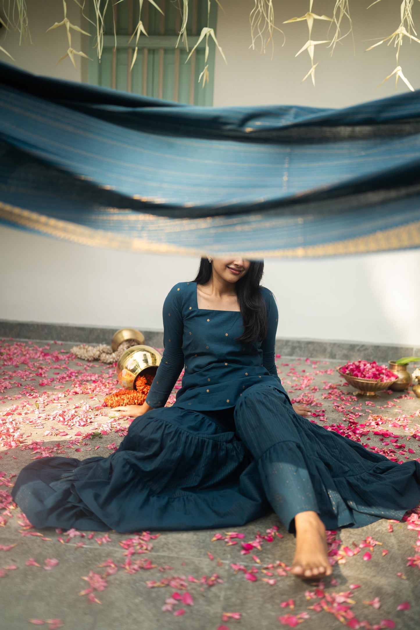 Studio  Blue Sharara Set- Sleeve Length Can Be Customized