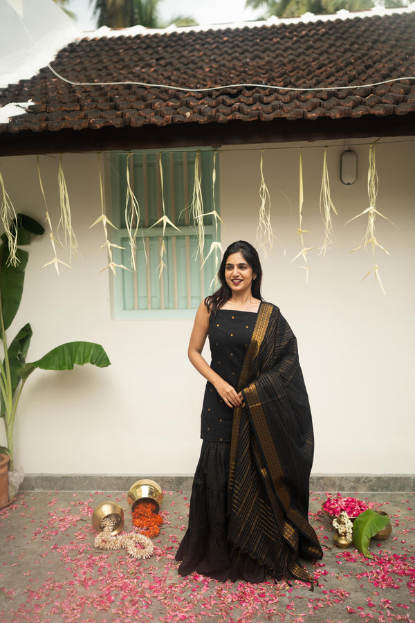 Studio  Black Sharara Set- Sleeve Length Can Be Customized