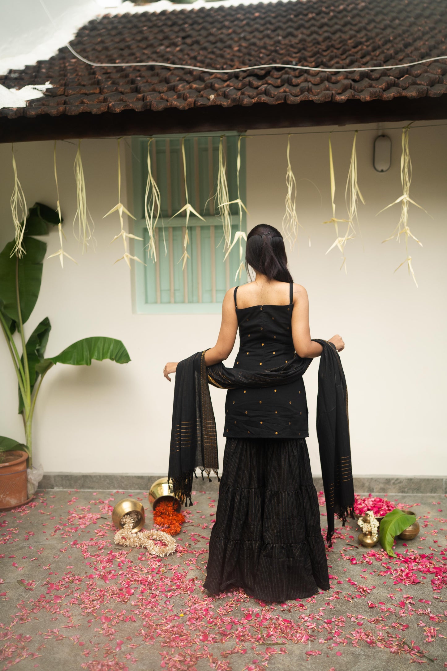 Studio  Black Sharara Set- Sleeve Length Can Be Customized