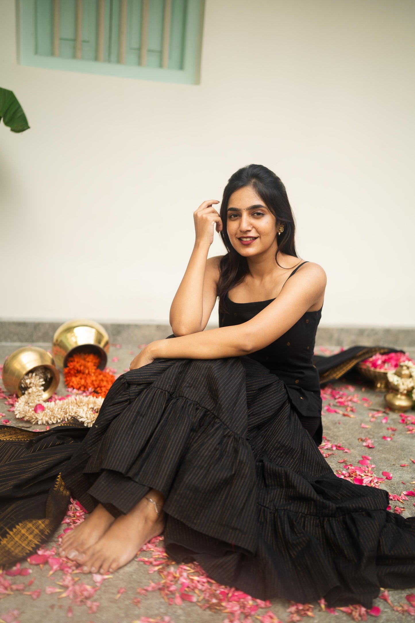 Studio  Black Sharara Set- Sleeve Length Can Be Customized