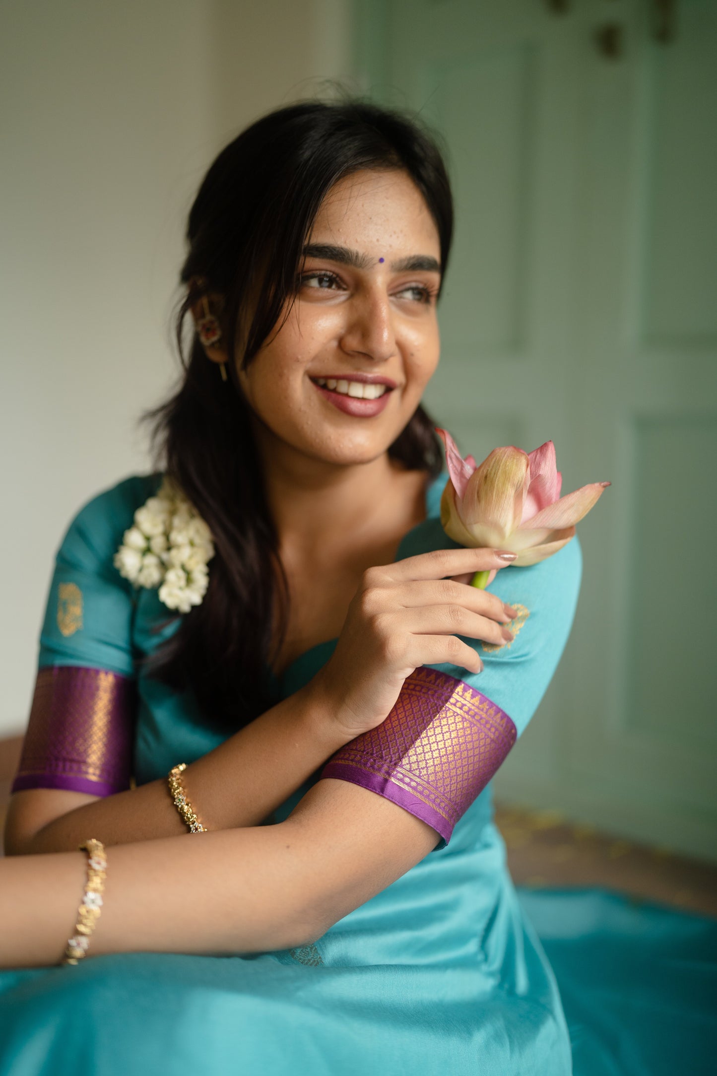 Studio  Blue Silk Cotton Anarkali Top & Dupatta