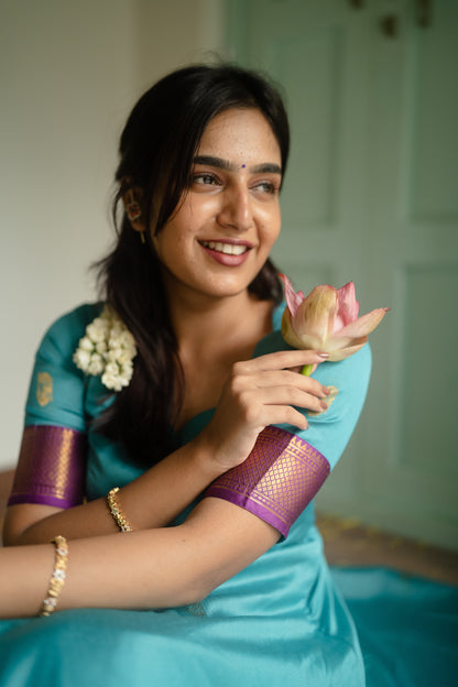 Studio  Blue Silk Cotton Anarkali Top & Dupatta