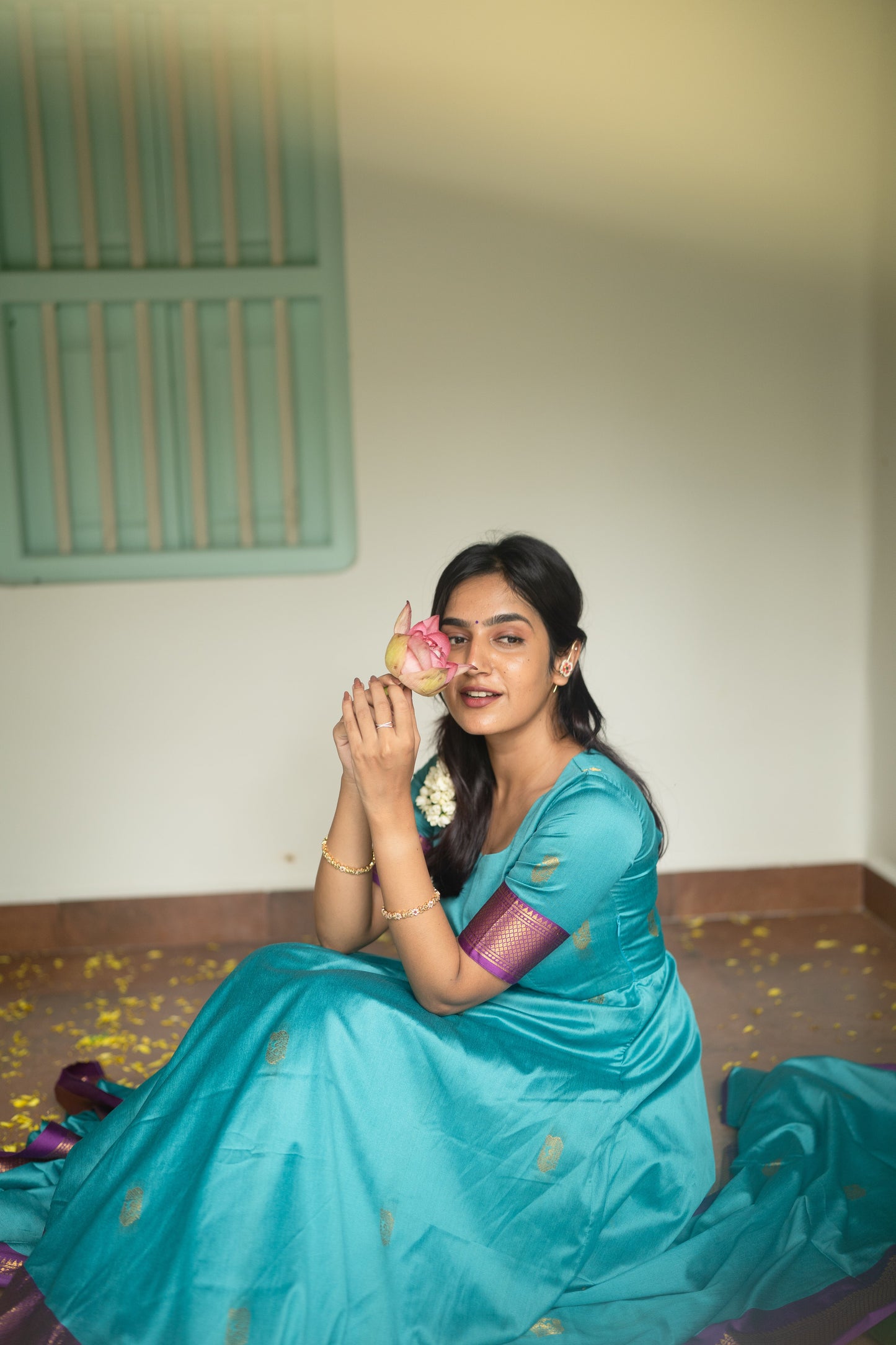 Studio  Blue Silk Cotton Anarkali Top & Dupatta