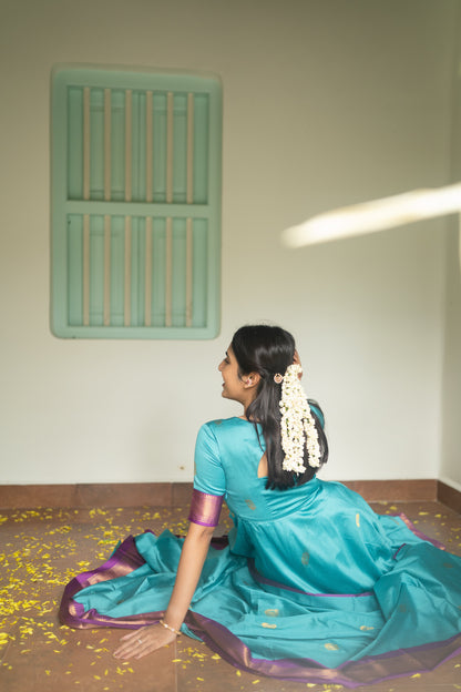 Studio  Blue Silk Cotton Anarkali Top & Dupatta