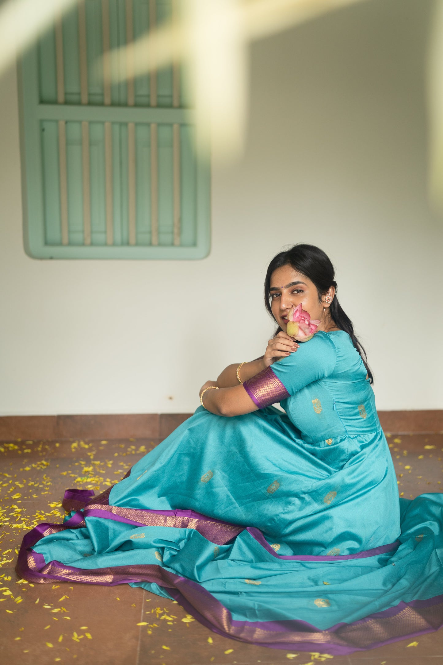 Studio  Blue Silk Cotton Anarkali Top & Dupatta