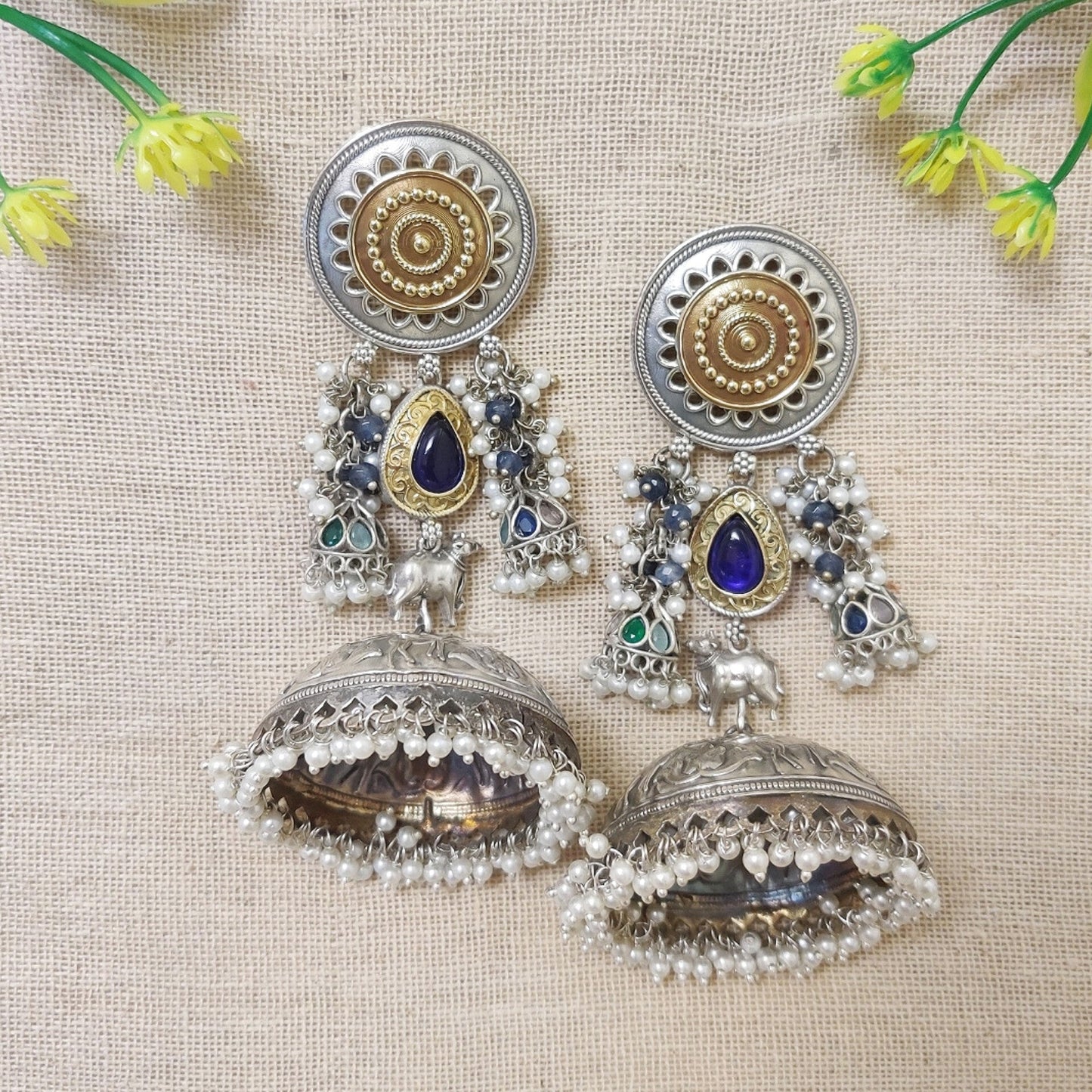 dual tone jhumka earrings