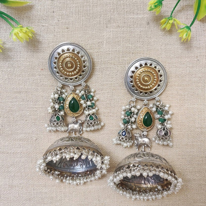 dual tone jhumka earrings