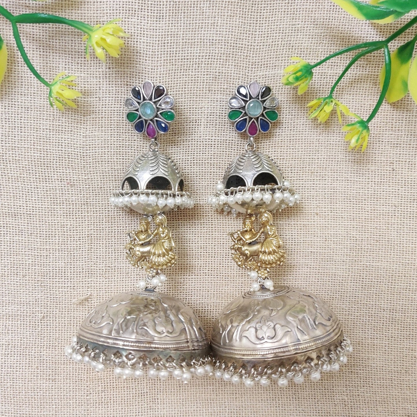 earrings silver jhumka