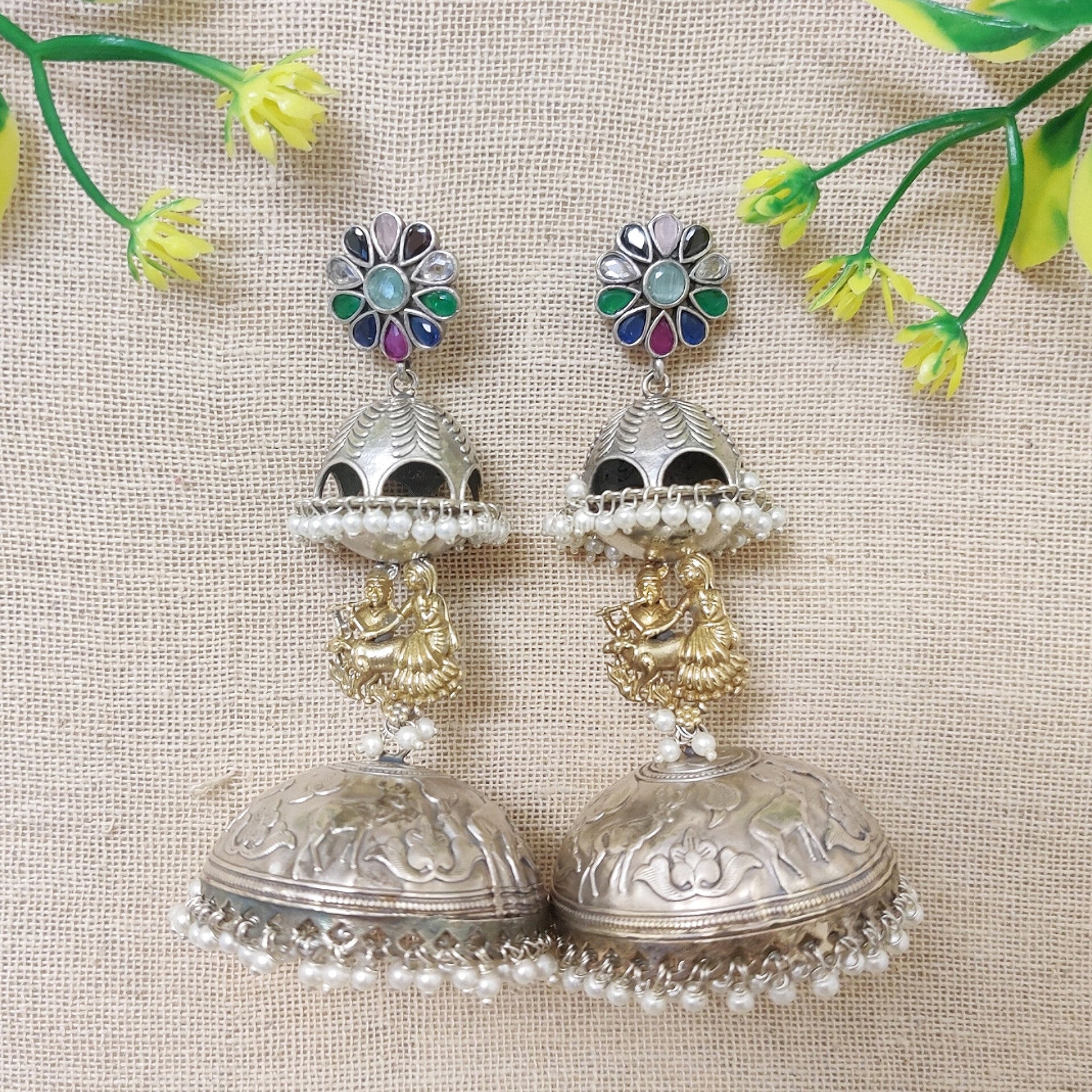 earrings silver jhumka