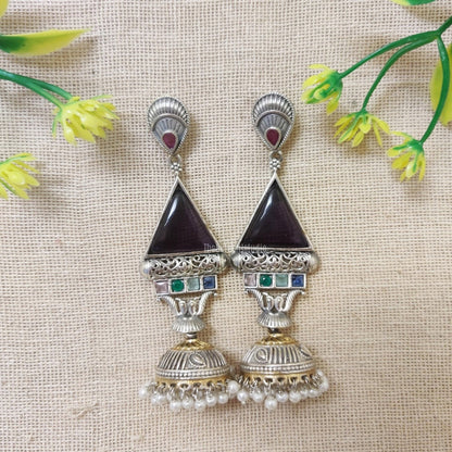dual tone stone jhumka earrings